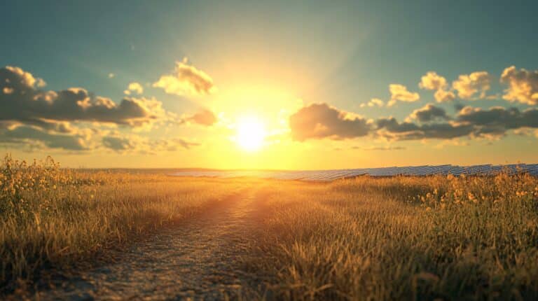 Pathway leading into sunrise symbolizing new beginnings