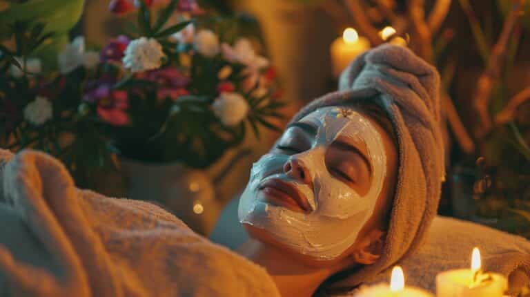 Woman unwinding in a spa-like setting, demonstrating mindfulness practices for caregiver mental health.